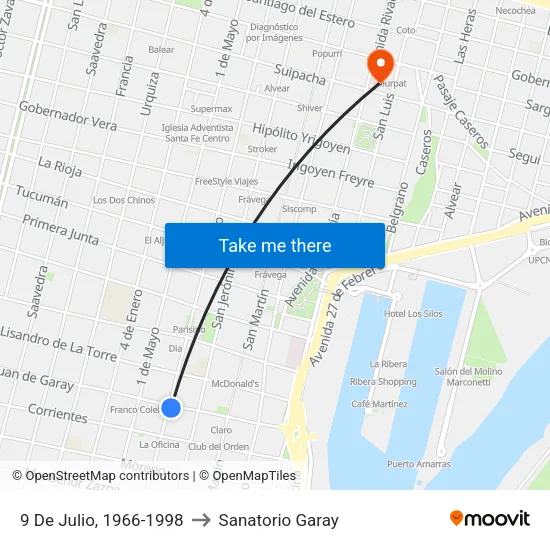 9 De Julio, 1966-1998 to Sanatorio Garay map