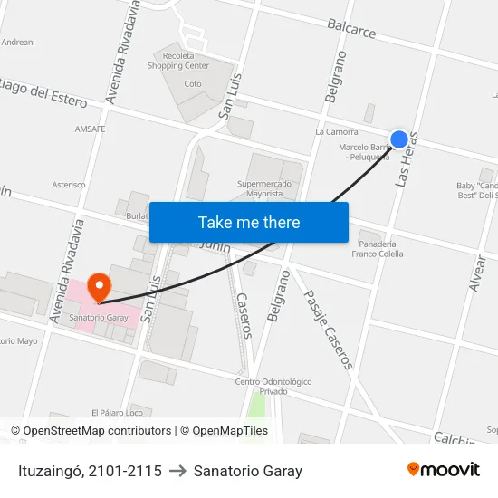 Ituzaingó, 2101-2115 to Sanatorio Garay map