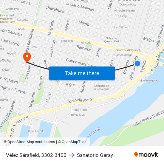 Vélez Sársfield, 3302-3400 to Sanatorio Garay map