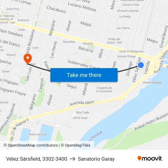 Vélez Sársfield, 3302-3400 to Sanatorio Garay map