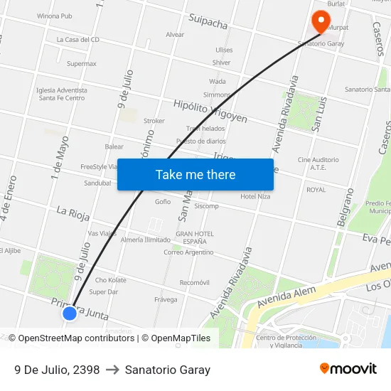 9 De Julio, 2398 to Sanatorio Garay map