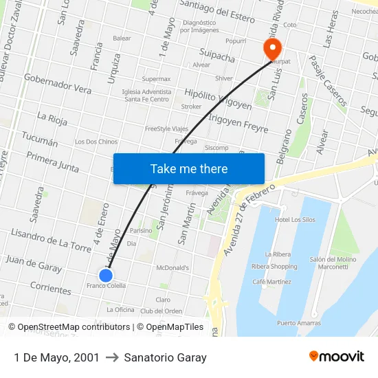 1 De Mayo, 2001 to Sanatorio Garay map