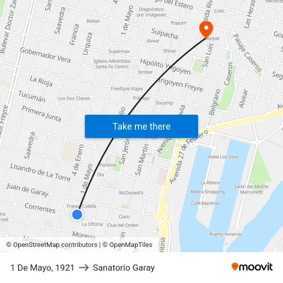 1 De Mayo, 1921 to Sanatorio Garay map