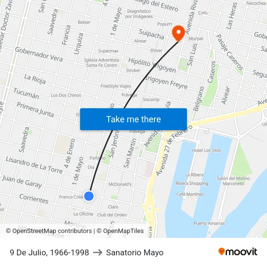 9 De Julio, 1966-1998 to Sanatorio Mayo map