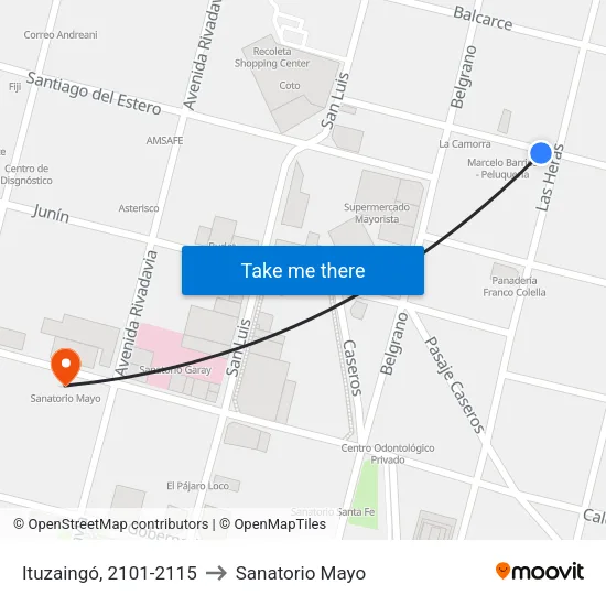 Ituzaingó, 2101-2115 to Sanatorio Mayo map