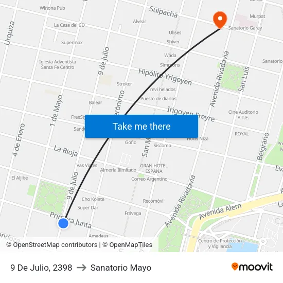 9 De Julio, 2398 to Sanatorio Mayo map