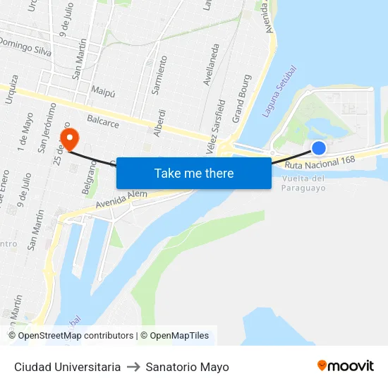 Ciudad Universitaria to Sanatorio Mayo map