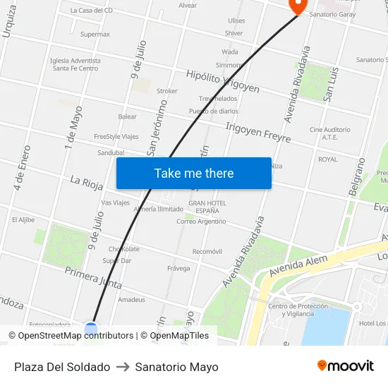 Plaza Del Soldado to Sanatorio Mayo map