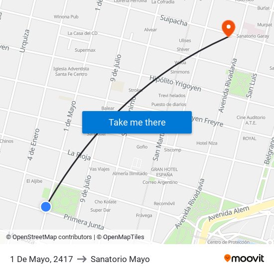 1 De Mayo, 2417 to Sanatorio Mayo map