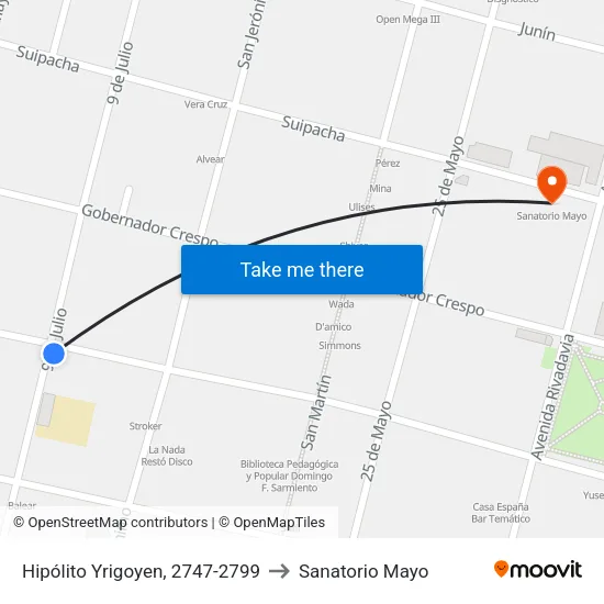 Hipólito Yrigoyen, 2747-2799 to Sanatorio Mayo map