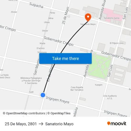 25 De Mayo, 2801 to Sanatorio Mayo map