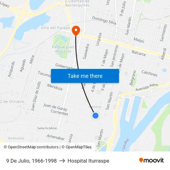 9 De Julio, 1966-1998 to Hospital Iturraspe map