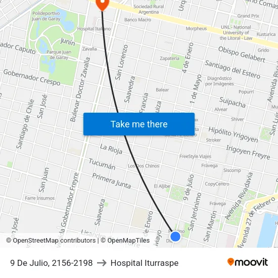 9 De Julio, 2156-2198 to Hospital Iturraspe map