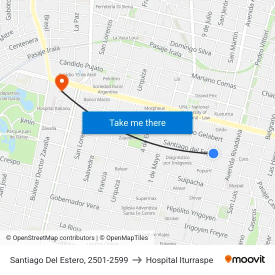 Santiago Del Estero, 2501-2599 to Hospital Iturraspe map
