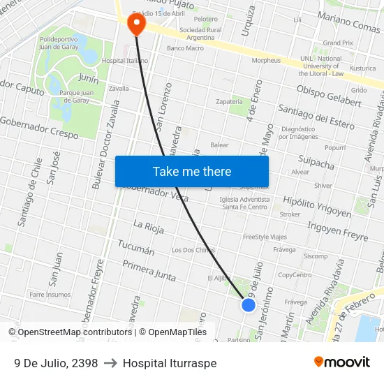 9 De Julio, 2398 to Hospital Iturraspe map