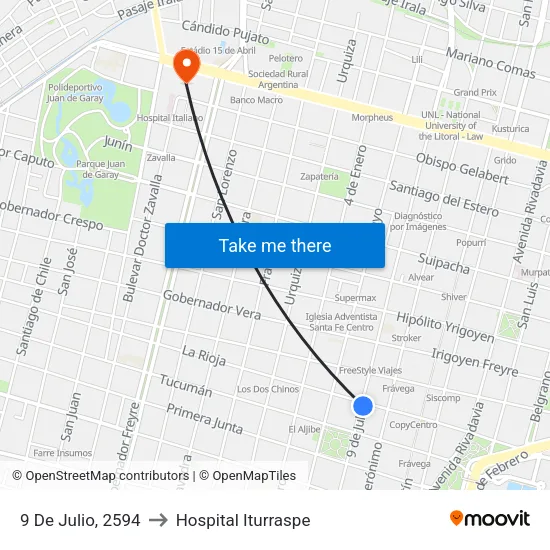 9 De Julio, 2594 to Hospital Iturraspe map