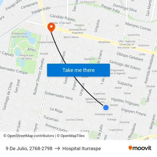 9 De Julio, 2768-2798 to Hospital Iturraspe map