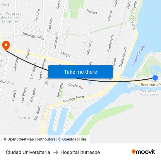 Ciudad Universitaria to Hospital Iturraspe map