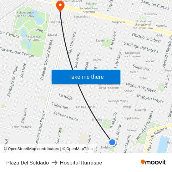 Plaza Del Soldado to Hospital Iturraspe map