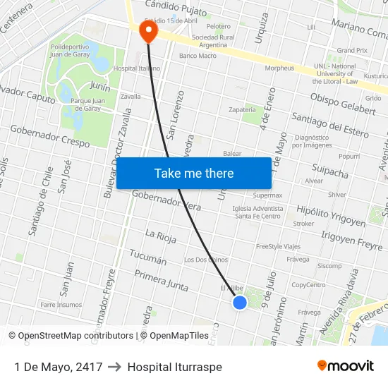 1 De Mayo, 2417 to Hospital Iturraspe map