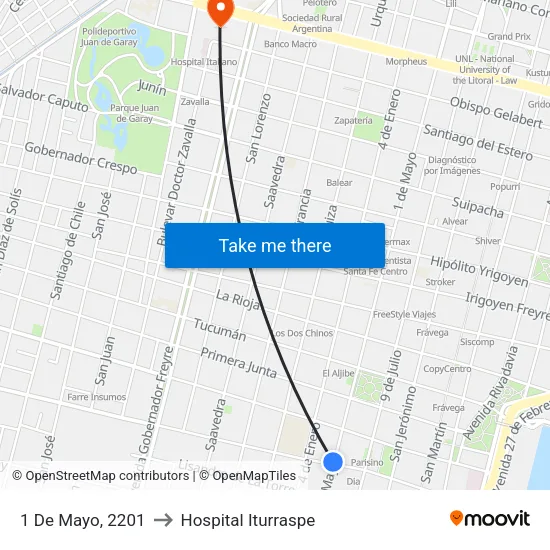 1 De Mayo, 2201 to Hospital Iturraspe map
