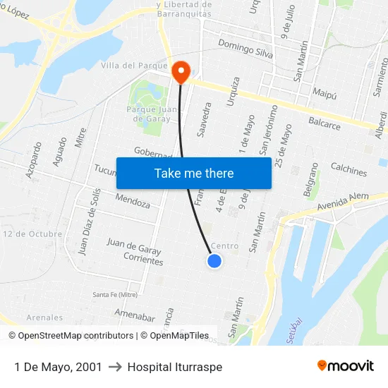 1 De Mayo, 2001 to Hospital Iturraspe map