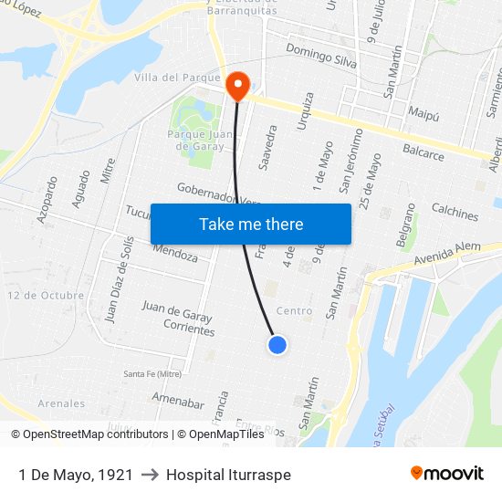 1 De Mayo, 1921 to Hospital Iturraspe map