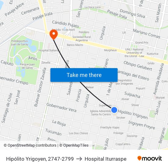 Hipólito Yrigoyen, 2747-2799 to Hospital Iturraspe map