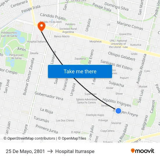 25 De Mayo, 2801 to Hospital Iturraspe map
