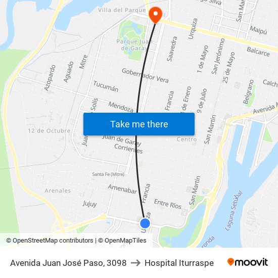 Avenida Juan José Paso, 3098 to Hospital Iturraspe map