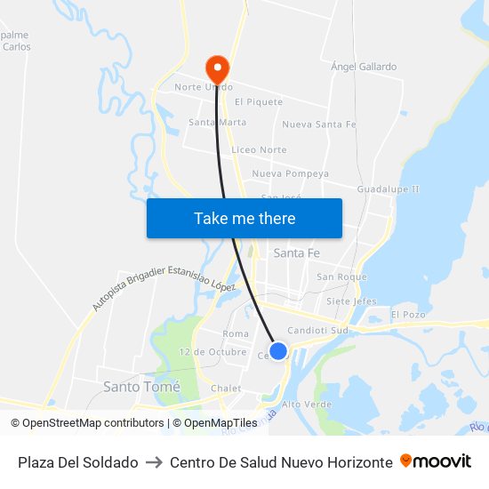 Plaza Del Soldado to Centro De Salud Nuevo Horizonte map