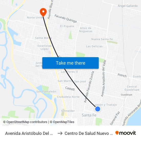 Avenida Aristóbulo Del Valle, 5896 to Centro De Salud Nuevo Horizonte map