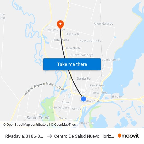 Rivadavia, 3186-3198 to Centro De Salud Nuevo Horizonte map