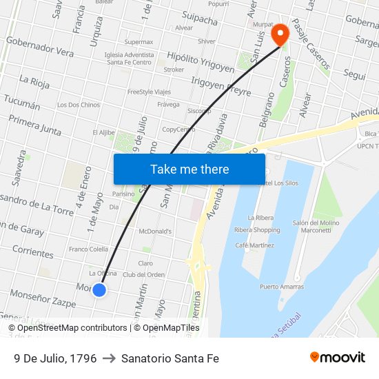 9 De Julio, 1796 to Sanatorio Santa Fe map