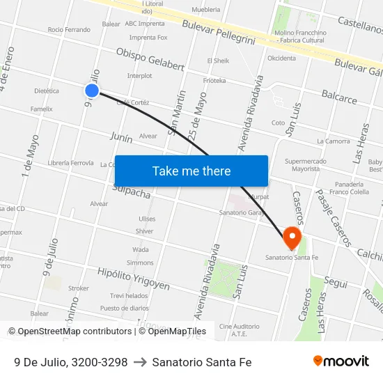 9 De Julio, 3200-3298 to Sanatorio Santa Fe map