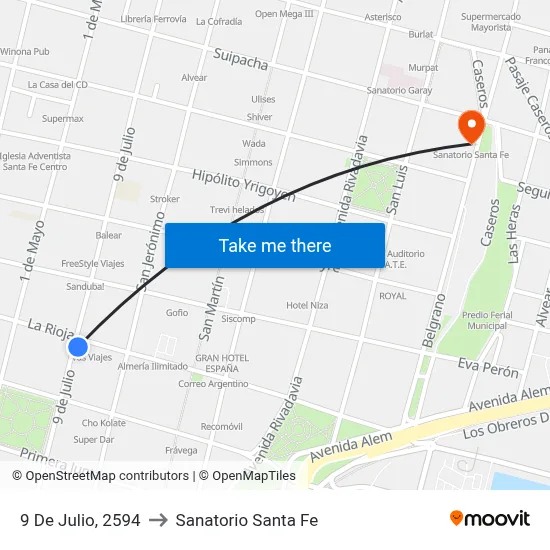 9 De Julio, 2594 to Sanatorio Santa Fe map
