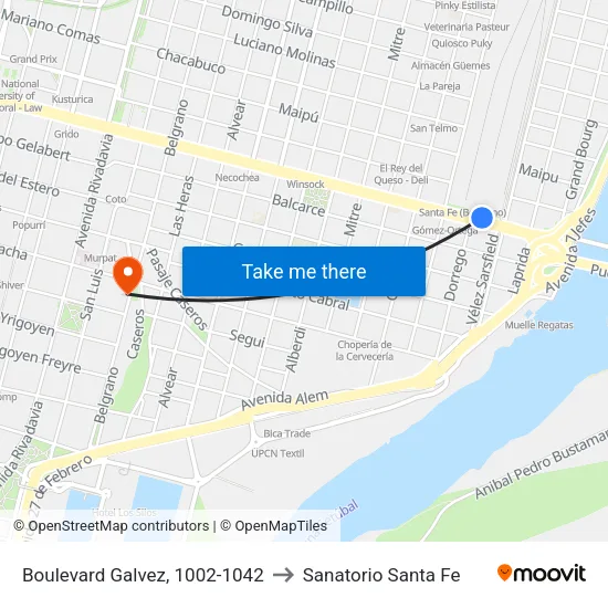 Boulevard Galvez, 1002-1042 to Sanatorio Santa Fe map