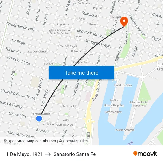 1 De Mayo, 1921 to Sanatorio Santa Fe map