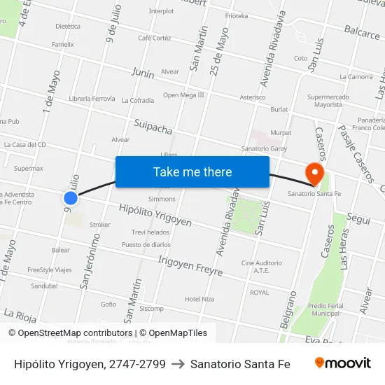 Hipólito Yrigoyen, 2747-2799 to Sanatorio Santa Fe map