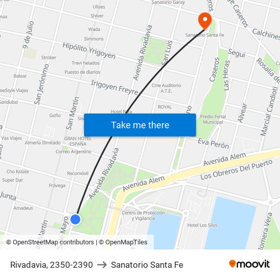 Rivadavia, 2350-2390 to Sanatorio Santa Fe map