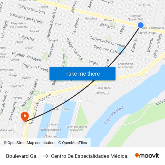 Boulevard Galvez, 1250-1300 to Centro De Especialidades Médicas De Santa Fe ""Héroes De Malvinas"" map