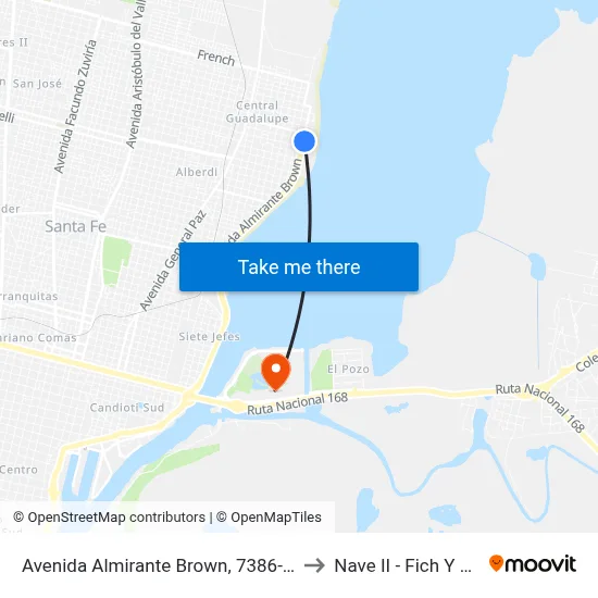 Avenida Almirante Brown, 7386-7400 to Nave II - Fich Y Fcm map