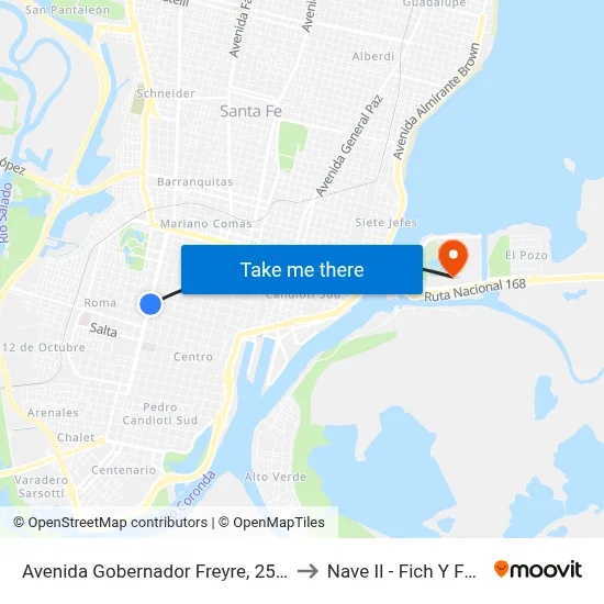 Avenida Gobernador Freyre, 2580 to Nave II - Fich Y Fcm map