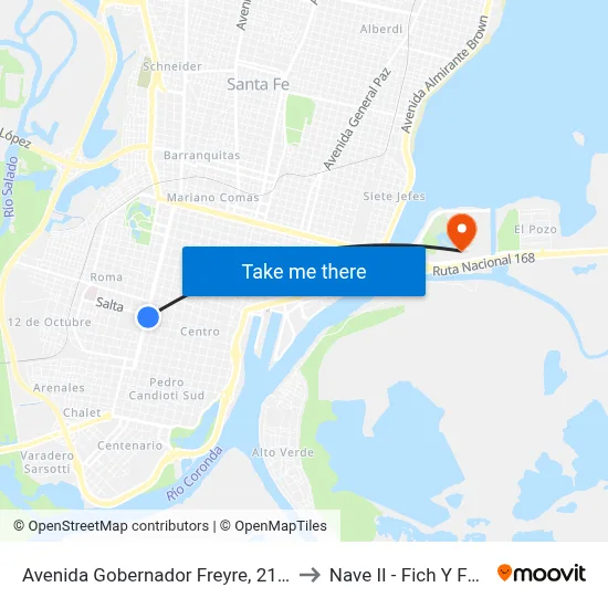 Avenida Gobernador Freyre, 2150 to Nave II - Fich Y Fcm map
