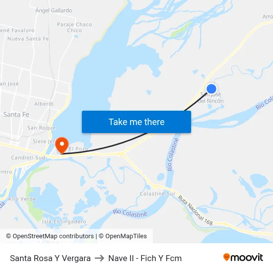 Santa Rosa Y Vergara to Nave II - Fich Y Fcm map