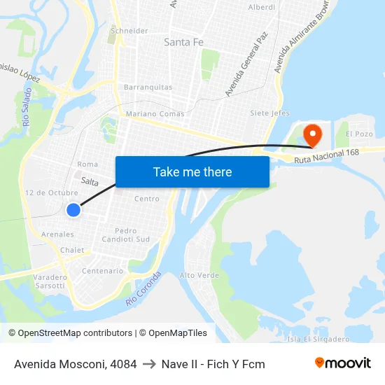 Avenida Mosconi, 4084 to Nave II - Fich Y Fcm map