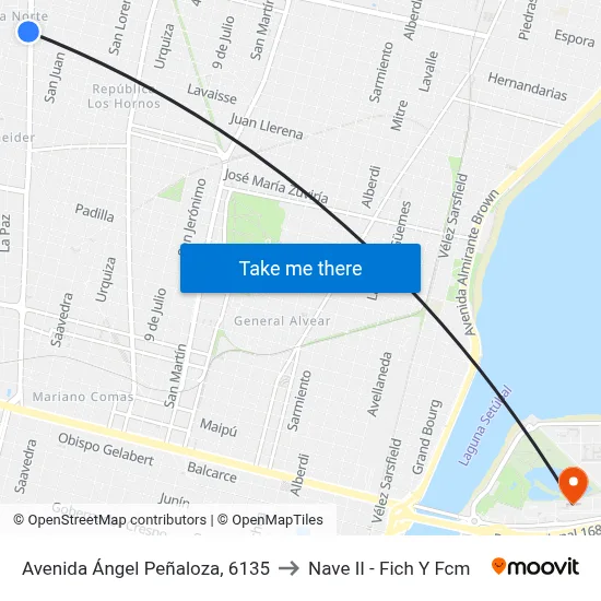 Avenida Ángel Peñaloza, 6135 to Nave II - Fich Y Fcm map
