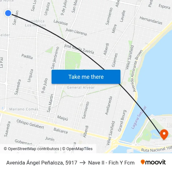 Avenida Ángel Peñaloza, 5917 to Nave II - Fich Y Fcm map