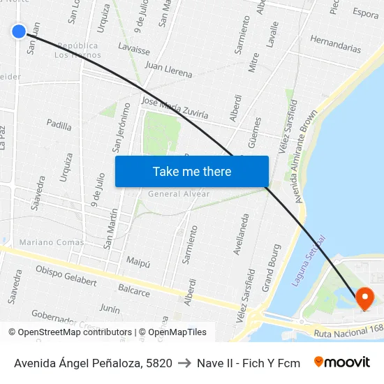 Avenida Ángel Peñaloza, 5820 to Nave II - Fich Y Fcm map