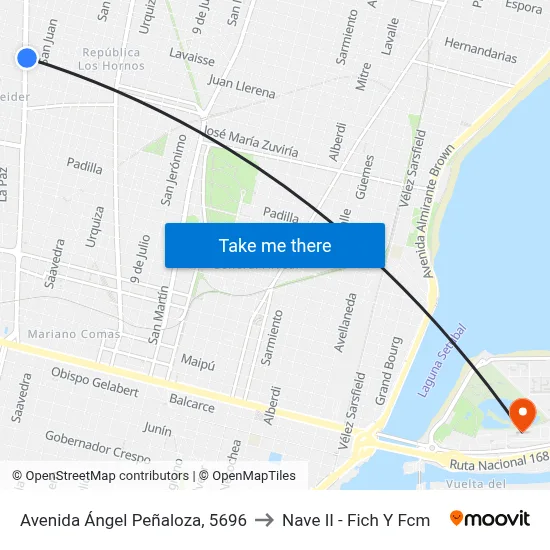 Avenida Ángel Peñaloza, 5696 to Nave II - Fich Y Fcm map